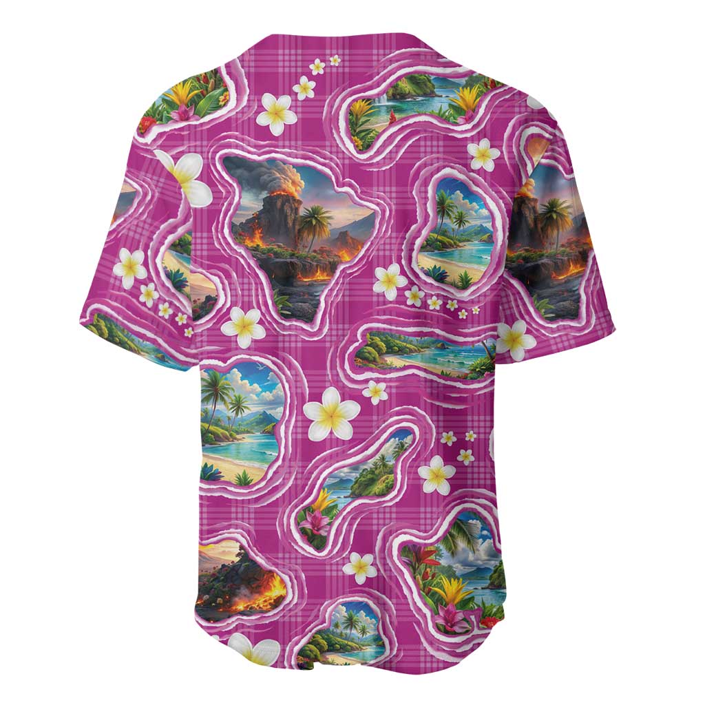 Hawaiian Island Shapes-Iconic Landscape Baseball Jersey with Plumeria and Palaka Pink Color LT03 - Polynesian Pride