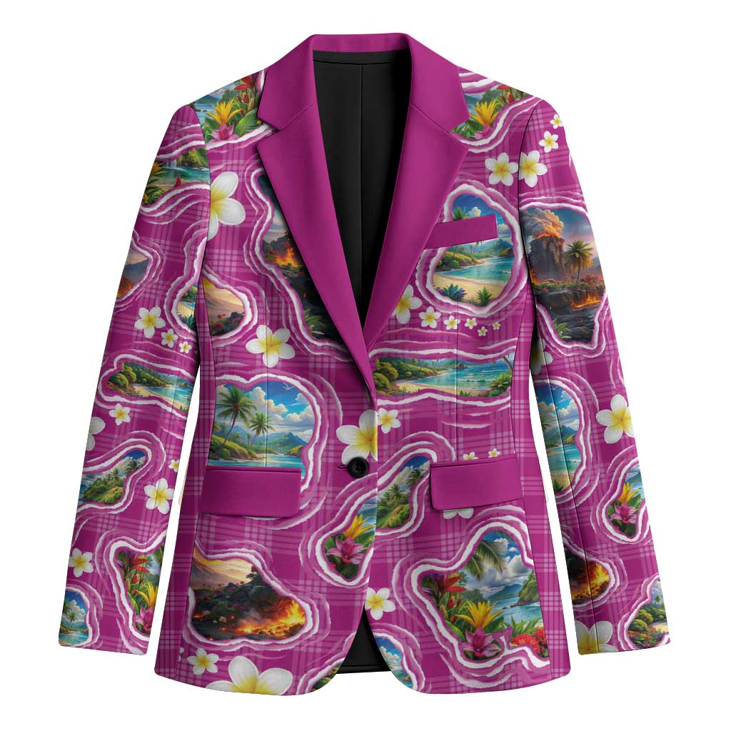 Hawaiian Island Shapes-Iconic Landscape Blazer with Plumeria and Palaka Pink Color LT03 Unisex Pink - Polynesian Pride
