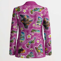 Hawaiian Island Shapes-Iconic Landscape Blazer with Plumeria and Palaka Pink Color LT03 - Polynesian Pride