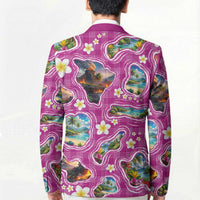 Hawaiian Island Shapes-Iconic Landscape Blazer with Plumeria and Palaka Pink Color LT03 - Polynesian Pride