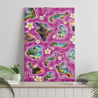 Hawaiian Island Shapes-Iconic Landscape Canvas Wall Art with Plumeria and Palaka Pink Color LT03 - Polynesian Pride