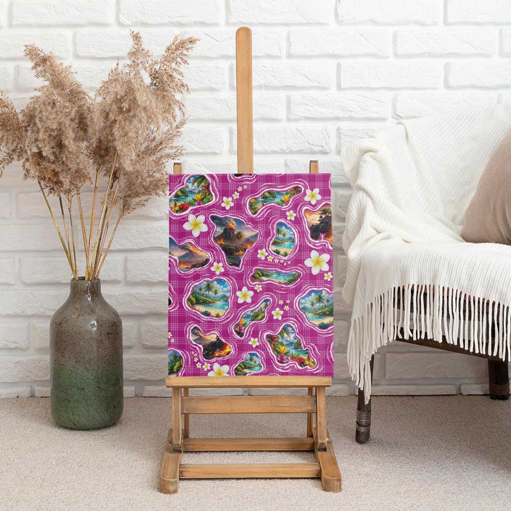 Hawaiian Island Shapes-Iconic Landscape Canvas Wall Art with Plumeria and Palaka Pink Color LT03 - Polynesian Pride