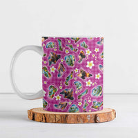 Hawaiian Island Shapes-Iconic Landscape Ceramic Mug with Plumeria and Palaka Pink Color LT03 Pink - Polynesian Pride