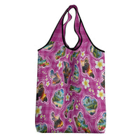 Hawaiian Island Shapes-Iconic Landscape Grocery Bag with Plumeria and Palaka Pink Color LT03 - Polynesian Pride