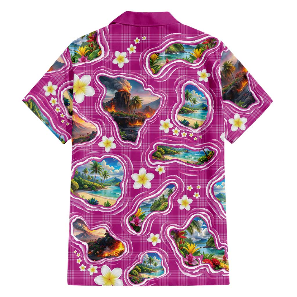 Hawaiian Island Shapes-Iconic Landscape Hawaiian Shirt with Plumeria and Palaka Pink Color LT03 - Polynesian Pride
