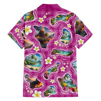 Hawaiian Island Shapes-Iconic Landscape Hawaiian Shirt with Plumeria and Palaka Pink Color LT03 - Polynesian Pride