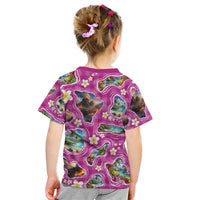 Hawaiian Island Shapes-Iconic Landscape Kid T Shirt with Plumeria and Palaka Pink Color LT03 - Polynesian Pride