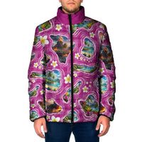 Hawaiian Island Shapes-Iconic Landscape Padded Jacket with Plumeria and Palaka Pink Color LT03 Men Pink - Polynesian Pride