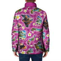 Hawaiian Island Shapes-Iconic Landscape Padded Jacket with Plumeria and Palaka Pink Color LT03 - Polynesian Pride