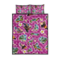 Hawaiian Island Shapes-Iconic Landscape Quilt Bed Set with Plumeria and Palaka Pink Color LT03 - Polynesian Pride