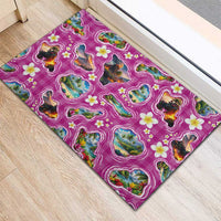 Hawaiian Island Shapes-Iconic Landscape Rubber Doormat with Plumeria and Palaka Pink Color LT03 - Polynesian Pride