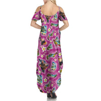 Hawaiian Island Shapes-Iconic Landscape Summer Maxi Dress with Plumeria and Palaka Pink Color LT03 - Polynesian Pride