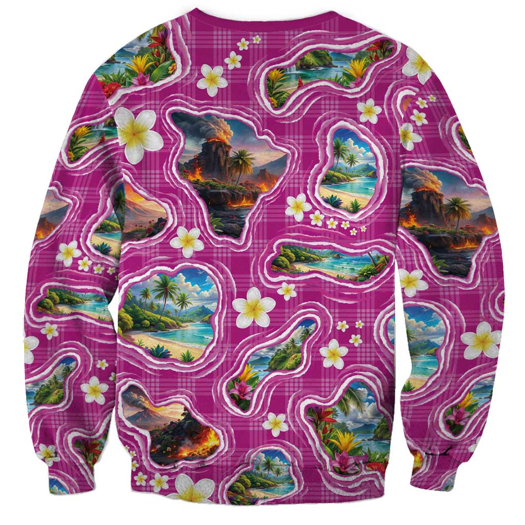 Hawaiian Island Shapes-Iconic Landscape Sweatshirt with Plumeria and Palaka Pink Color LT03 - Polynesian Pride
