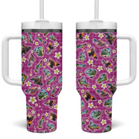 Hawaiian Island Shapes-Iconic Landscape Tumbler With Handle with Plumeria and Palaka Pink Color LT03 One Size: 40 oz Pink - Polynesian Pride