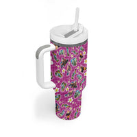 Hawaiian Island Shapes-Iconic Landscape Tumbler With Handle with Plumeria and Palaka Pink Color LT03 - Polynesian Pride