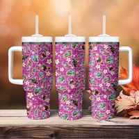 Hawaiian Island Shapes-Iconic Landscape Tumbler With Handle with Plumeria and Palaka Pink Color LT03 - Polynesian Pride