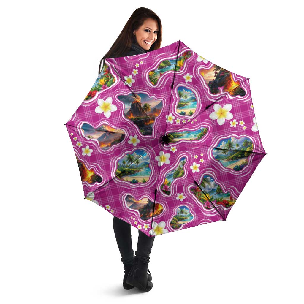 Hawaiian Island Shapes-Iconic Landscape Umbrella with Plumeria and Palaka Pink Color LT03 - Polynesian Pride
