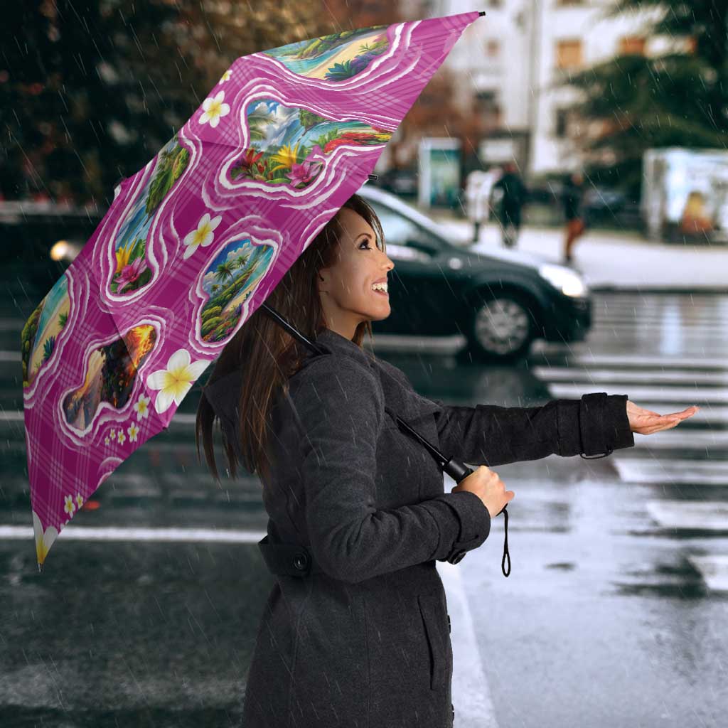 Hawaiian Island Shapes-Iconic Landscape Umbrella with Plumeria and Palaka Pink Color LT03 - Polynesian Pride