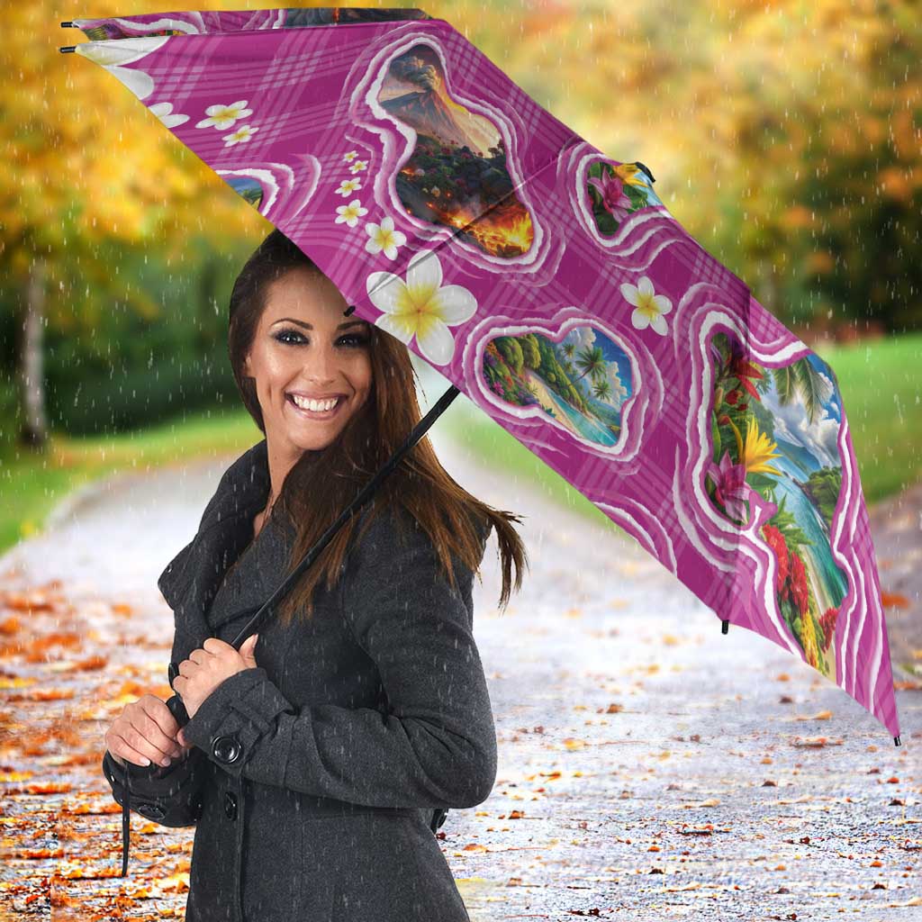 Hawaiian Island Shapes-Iconic Landscape Umbrella with Plumeria and Palaka Pink Color LT03 - Polynesian Pride