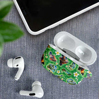 Hawaii Map with Plumeria Flower and Palaka Pattern AirPods Case Tropical Island Green Design LT03 - Polynesian Pride