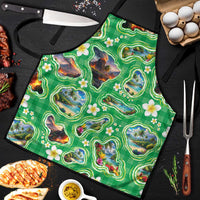 Hawaii Map with Plumeria Flower and Palaka Pattern Apron Tropical Island Green Design LT03 Green - Polynesian Pride