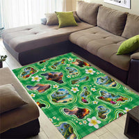 Hawaii Map with Plumeria Flower and Palaka Pattern Area Rug Tropical Island Green Design LT03 - Polynesian Pride