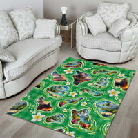 Hawaii Map with Plumeria Flower and Palaka Pattern Area Rug Tropical Island Green Design LT03 - Polynesian Pride