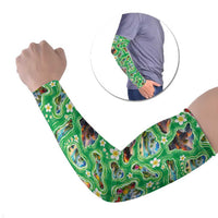 Hawaii Map with Plumeria Flower and Palaka Pattern Arm Sleeves Tropical Island Green Design LT03 Set of 2 Green - Polynesian Pride
