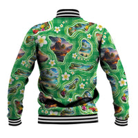 Hawaii Map with Plumeria Flower and Palaka Pattern Baseball Jacket Tropical Island Green Design LT03 - Polynesian Pride