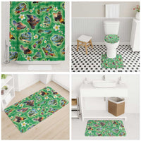 Hawaii Map with Plumeria Flower and Palaka Pattern Bathroom Set Tropical Island Green Design LT03 - Polynesian Pride