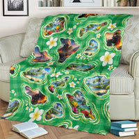 Hawaii Map with Plumeria Flower and Palaka Pattern Blanket Tropical Island Green Design LT03 - Polynesian Pride