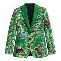 Hawaii Map with Plumeria Flower and Palaka Pattern Blazer Tropical Island Green Design LT03 Unisex Green - Polynesian Pride