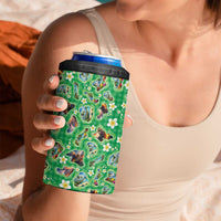 Hawaii Map with Plumeria Flower and Palaka Pattern 4 in 1 Can Cooler Tumbler Tropical Island Green Design LT03 - Polynesian Pride