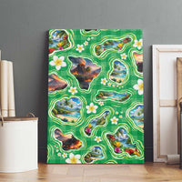 Hawaii Map with Plumeria Flower and Palaka Pattern Canvas Wall Art Tropical Island Green Design LT03 - Polynesian Pride