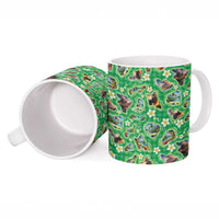 Hawaii Map with Plumeria Flower and Palaka Pattern Ceramic Mug Tropical Island Green Design LT03 - Polynesian Pride