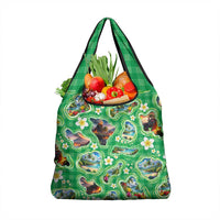 Hawaii Map with Plumeria Flower and Palaka Pattern Grocery Bag Tropical Island Green Design LT03 1-pack One Size Green - Polynesian Pride