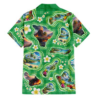 Hawaii Map with Plumeria Flower and Palaka Pattern Hawaiian Shirt Tropical Island Green Design LT03 - Polynesian Pride