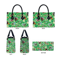 Hawaii Map with Plumeria Flower and Palaka Pattern Leather Bag Tropical Island Green Design LT03 - Polynesian Pride