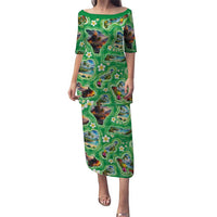 Hawaii Map with Plumeria Flower and Palaka Pattern Puletasi Tropical Island Green Design LT03 Long Dress Green - Polynesian Pride