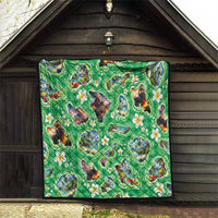 Hawaii Map with Plumeria Flower and Palaka Pattern Quilt Tropical Island Green Design LT03 - Polynesian Pride