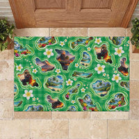 Hawaii Map with Plumeria Flower and Palaka Pattern Rubber Doormat Tropical Island Green Design LT03 Green - Polynesian Pride