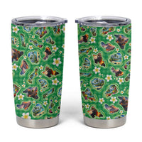 Hawaii Map with Plumeria Flower and Palaka Pattern Tumbler Cup Tropical Island Green Design LT03 Green - Polynesian Pride
