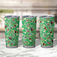 Hawaii Map with Plumeria Flower and Palaka Pattern Tumbler Cup Tropical Island Green Design LT03 - Polynesian Pride