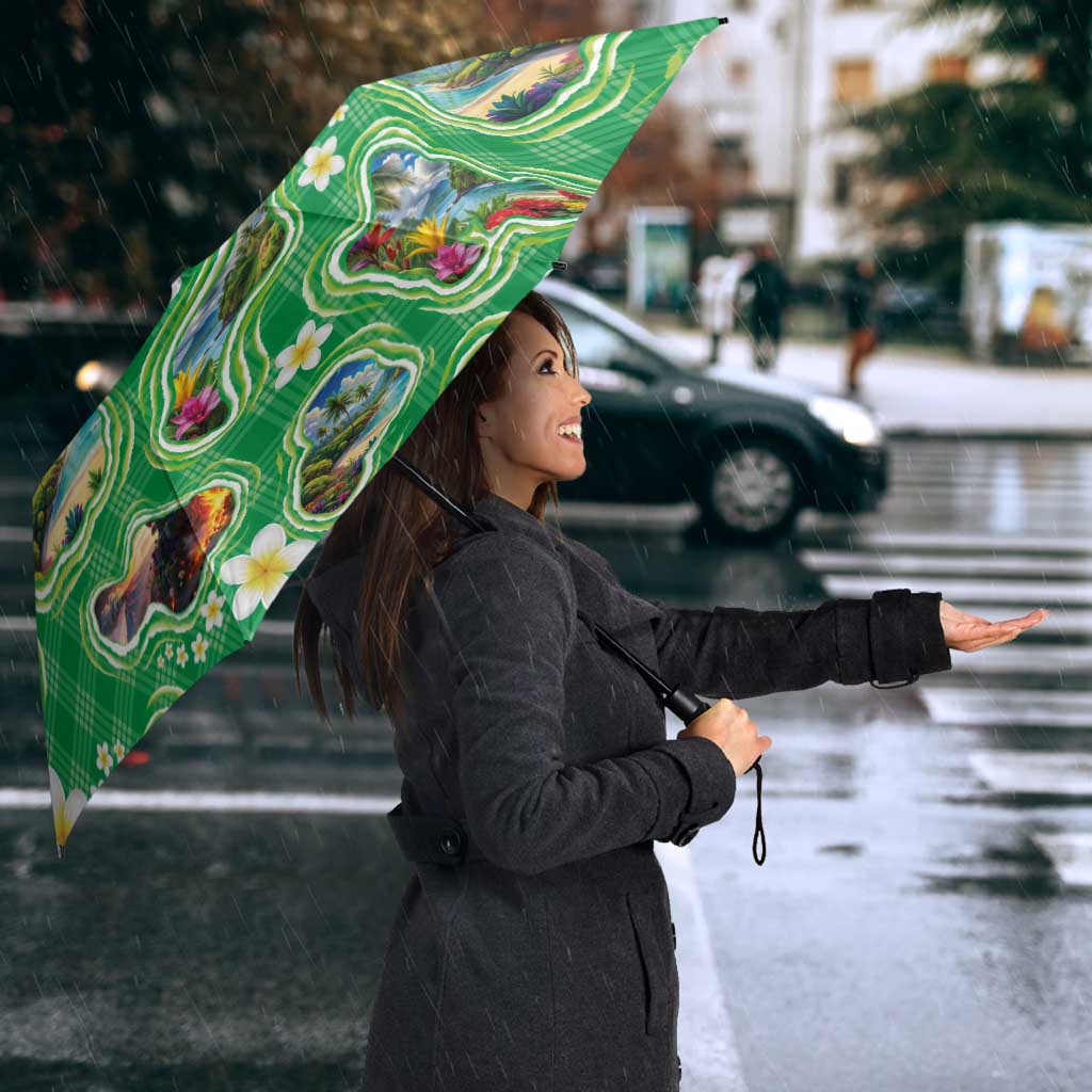 Hawaii Map with Plumeria Flower and Palaka Pattern Umbrella Tropical Island Green Design LT03 - Polynesian Pride