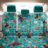 Hawaii Map with Plumeria Flower and Palaka Pattern Back Car Seat Cover Tropical Island Teal Design LT03 - Polynesian Pride