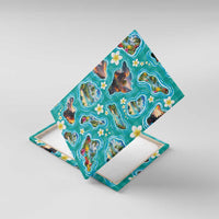 Hawaii Map with Plumeria Flower and Palaka Pattern Canvas Wall Art Tropical Island Teal Design LT03 With Frame Teal - Polynesian Pride