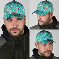 Hawaii Map with Plumeria Flower and Palaka Pattern Classic Cap Tropical Island Teal Design