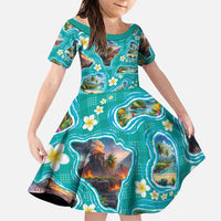 Hawaii Map with Plumeria Flower and Palaka Pattern Family Matching Mermaid Dress and Hawaiian Shirt Tropical Island Teal Design LT03 Daughter's Dress Teal - Polynesian Pride