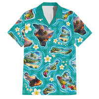 Hawaii Map with Plumeria Flower and Palaka Pattern Family Matching Puletasi and Hawaiian Shirt Tropical Island Teal Design LT03 Dad's Shirt - Short Sleeve Teal - Polynesian Pride