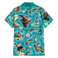Hawaii Map with Plumeria Flower and Palaka Pattern Family Matching Summer Maxi Dress and Hawaiian Shirt Tropical Island Teal Design LT03 - Polynesian Pride